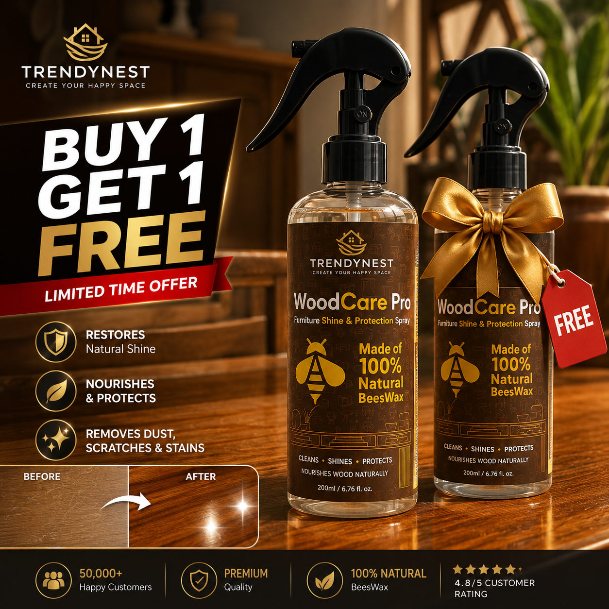 TrendyNest WoodCare Pro | India's No. 1 Natural Furniture Shine & Protection Spray
