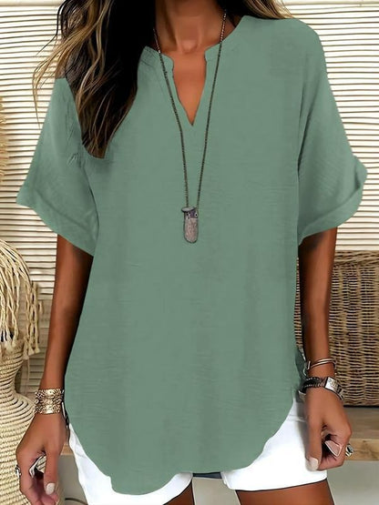 Women's Plain Short Sleeve Blouse, Casual Solid Color Top for Daily Wear