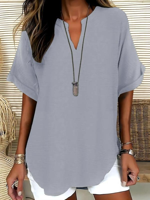 Women's Plain Short Sleeve Blouse, Casual Solid Color Top for Daily Wear