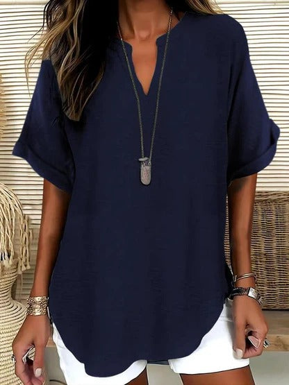 Women's Plain Short Sleeve Blouse, Casual Solid Color Top for Daily Wear