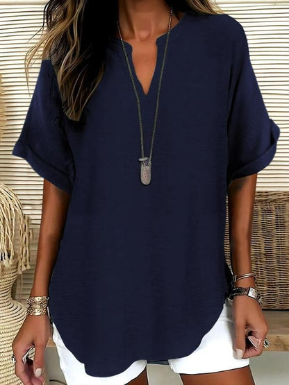 Women's Plain Short Sleeve Blouse, Casual Solid Color Top for Daily Wear