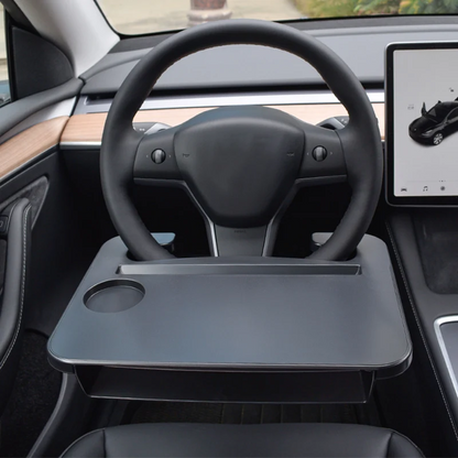 2-in-1 Car Steering Wheel Desk - Black ABS Plastic Food & Laptop Tray