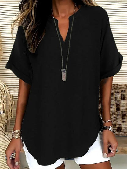 Women's Plain Short Sleeve Blouse, Casual Solid Color Top for Daily Wear