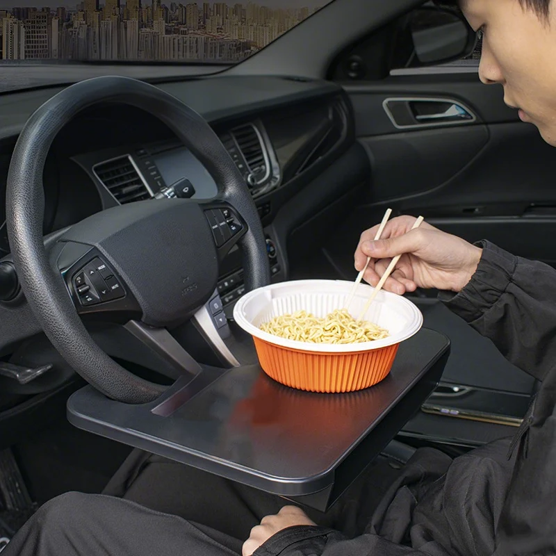 2-in-1 Car Steering Wheel Desk - Black ABS Plastic Food & Laptop Tray