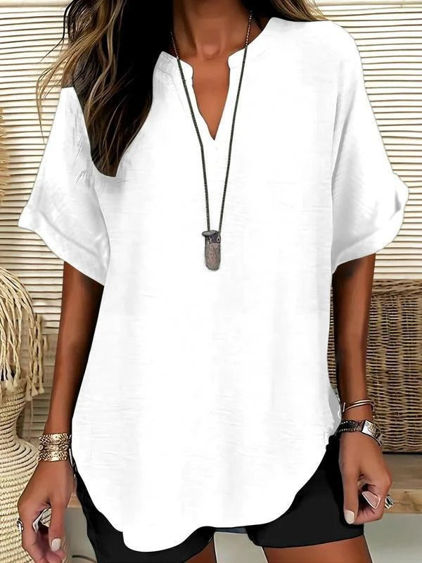 Women's Plain Short Sleeve Blouse, Casual Solid Color Top for Daily Wear