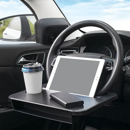 2-in-1 Car Steering Wheel Desk - Black ABS Plastic Food & Laptop Tray