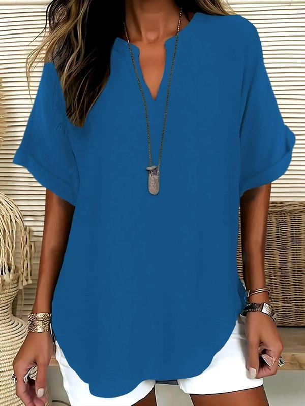 Women's Plain Short Sleeve Blouse, Casual Solid Color Top for Daily Wear