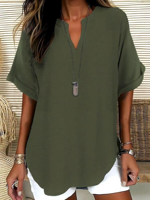 Women's Plain Short Sleeve Blouse, Casual Solid Color Top for Daily Wear