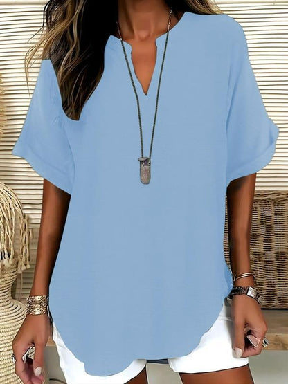 Women's Plain Short Sleeve Blouse, Casual Solid Color Top for Daily Wear