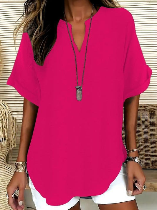 Women's Plain Short Sleeve Blouse, Casual Solid Color Top for Daily Wear