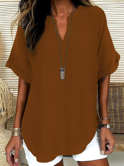 Women's Plain Short Sleeve Blouse, Casual Solid Color Top for Daily Wear
